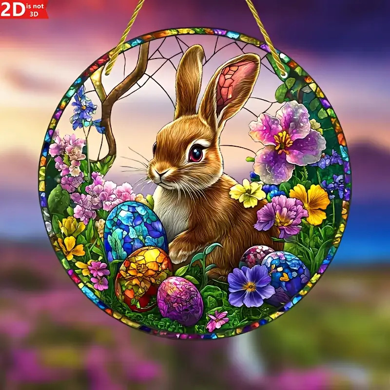 2Pcs Easter Rabbit Stained Acr - огляд і ціна Flower Wall Panel